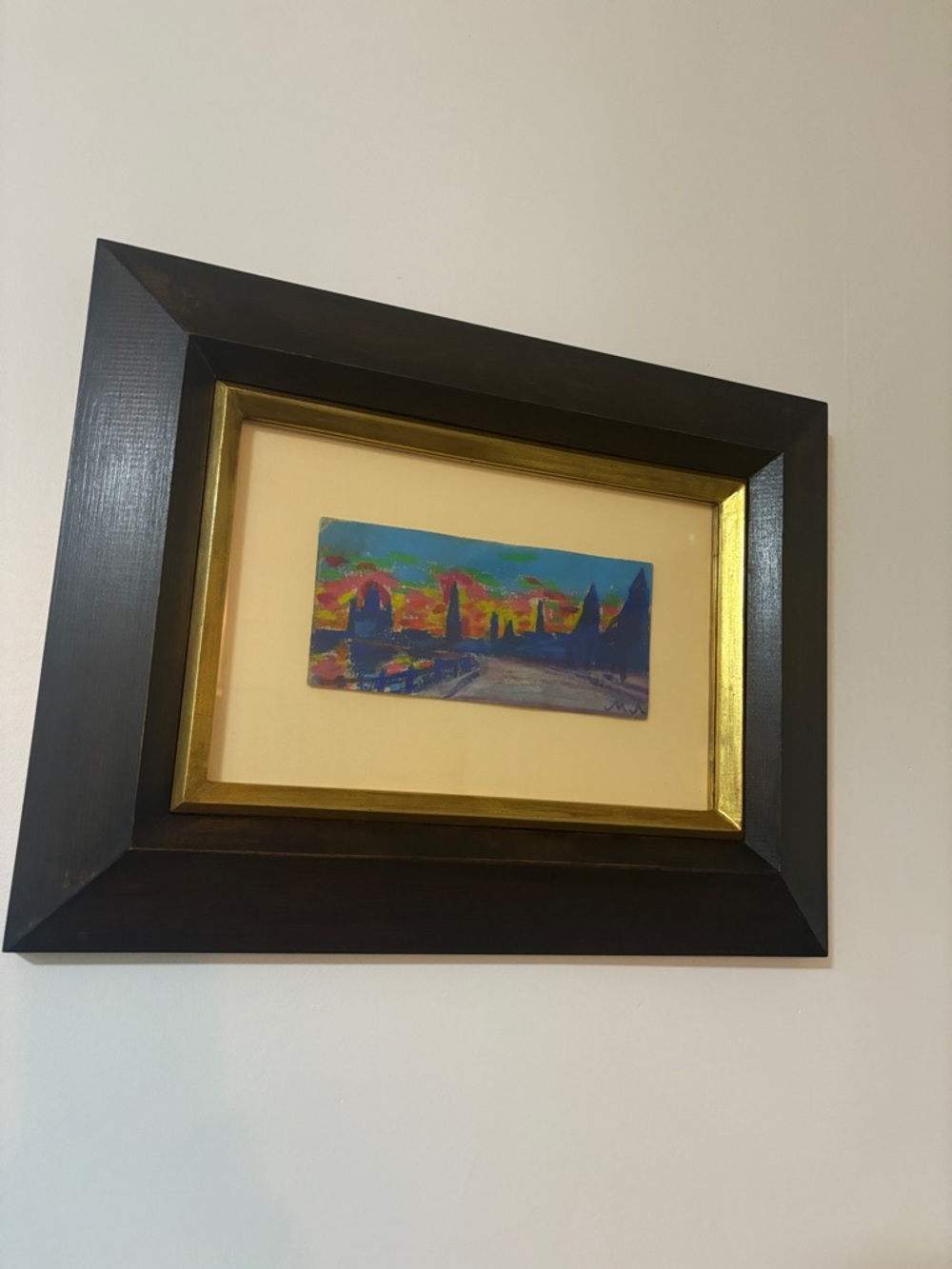 Framed Colorful Abstract Mini Painting in Black & Gold Frame
